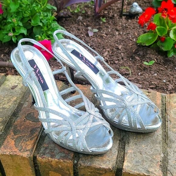 Nina Silver Sparkling Strappy heels - Picture 1 of 7
